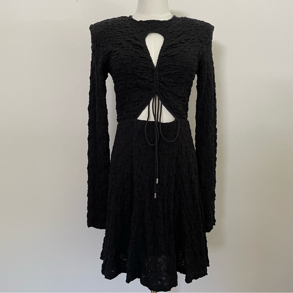 NWT Sabina Musayev Agnes Dress Black Mini Crinkled Cut Outs Drawstring Large - Picture 5 of 11